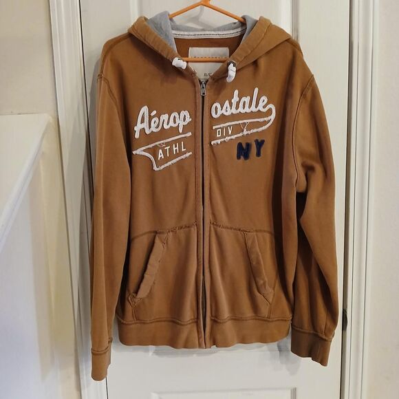 Y2K vintage distressed Aéropostale full-zip hoodie thermal lined hood big tag XL